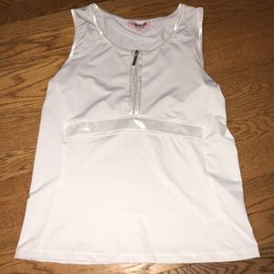 Chrissie Women's White Quarter Zip Satin Trim Round Neck Tank Top Small
